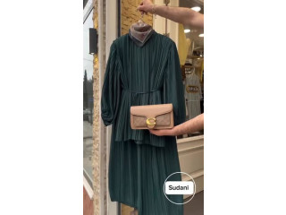 Pleated Dress with Handbag