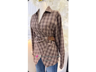 Stylish plaid shirt with belt