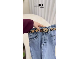 Denim Jeans with Leopard Print Belt