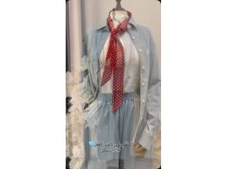 Denim Outfit with Polka Dot Scarf
