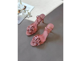Pink Heeled Sandals with Flower Detail