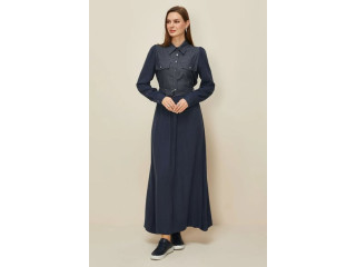 فستان الفينا قبة أزرار مع حزام