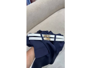 Navy Blue Dress with White Stripes