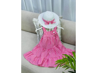 Girls' Pink Gingham Dress with Hat
