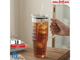 كاسة زجاج 1.5 لتر مع مصاصة