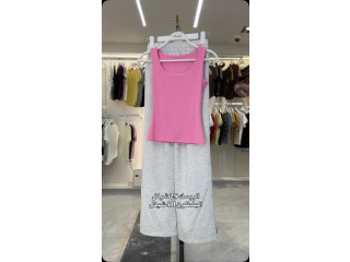 Pink Top and Grey Shorts Set