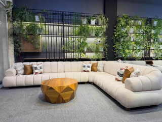 Stylish L-Shaped Sofa with Coffee Table