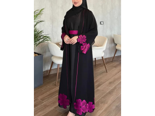 Elegant Black Abaya with Floral Embroidery