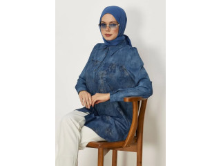 تونيك الفينا جينز منقوش قبة مع أزرار