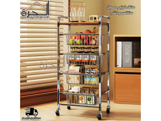 ستاند ترتيب مطبخ ستانلس/خشب 4 جوارير + رف - حجم 89*39.5*28 سم