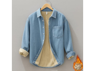 قميص جينز ثقيل ومبطن لون ازرق جينز