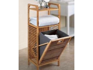Bamboo Laundry Basket and Storage Shelf