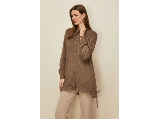 تونيك الفينا شمواه غير متماثل الأطراف قبة مع أزرار