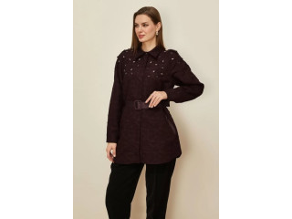 تونيك الفينا منقوش نسيج الجاكار أزرار مخفية مع حزام