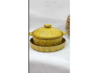 طقم طنجرة فخار مزخرف مع صنية حرارية