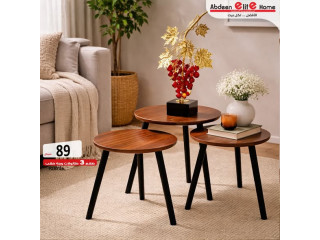طقم 3 طاولات وجه خشب