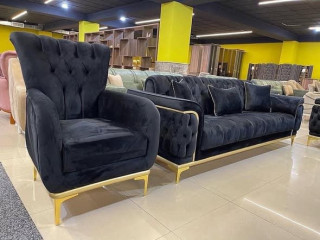 Elegant Black Velvet Sofa Set