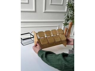 علب بهارات بامبو مع ستاند