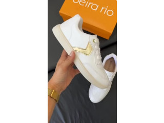 White Sneakers with Gold Accent