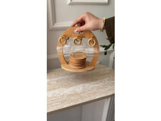 فناجين قهوه بامبو مع ستاند