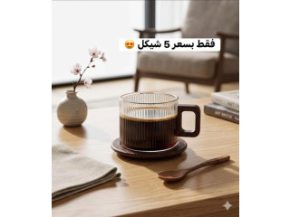 كاسات زجاج قاعدة خشب ترند