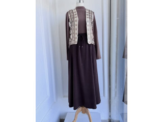 Elegant Long Dress with Embroidered Vest