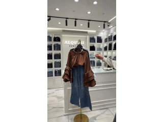 Stylish Brown Top with Denim Skirt