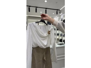 Stylish White Top with Brooch