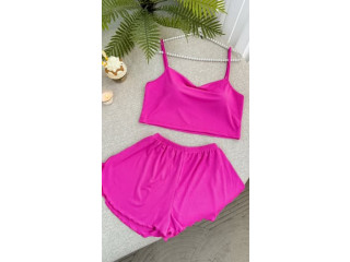 Pink Crop Top and Shorts Set